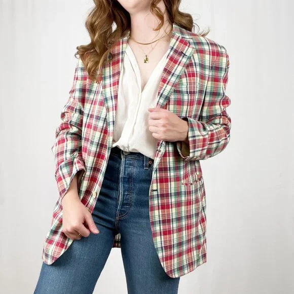 Vintage Union Made Oversized Long Plaid Check Blazer Jacket Coat Preppy Academia - Picture 9 of 9